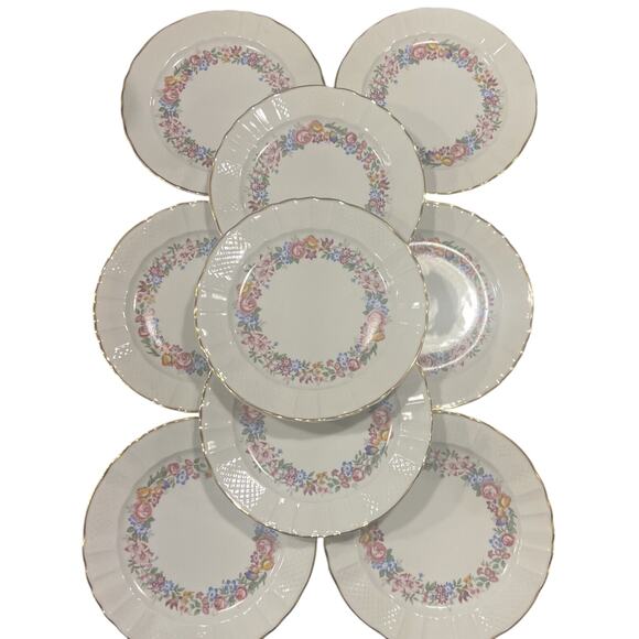 9 NINE Limoges France Bernardaud 7 3/8" salad plates BER57 Floral Garland MINT - Picture 2 of 10